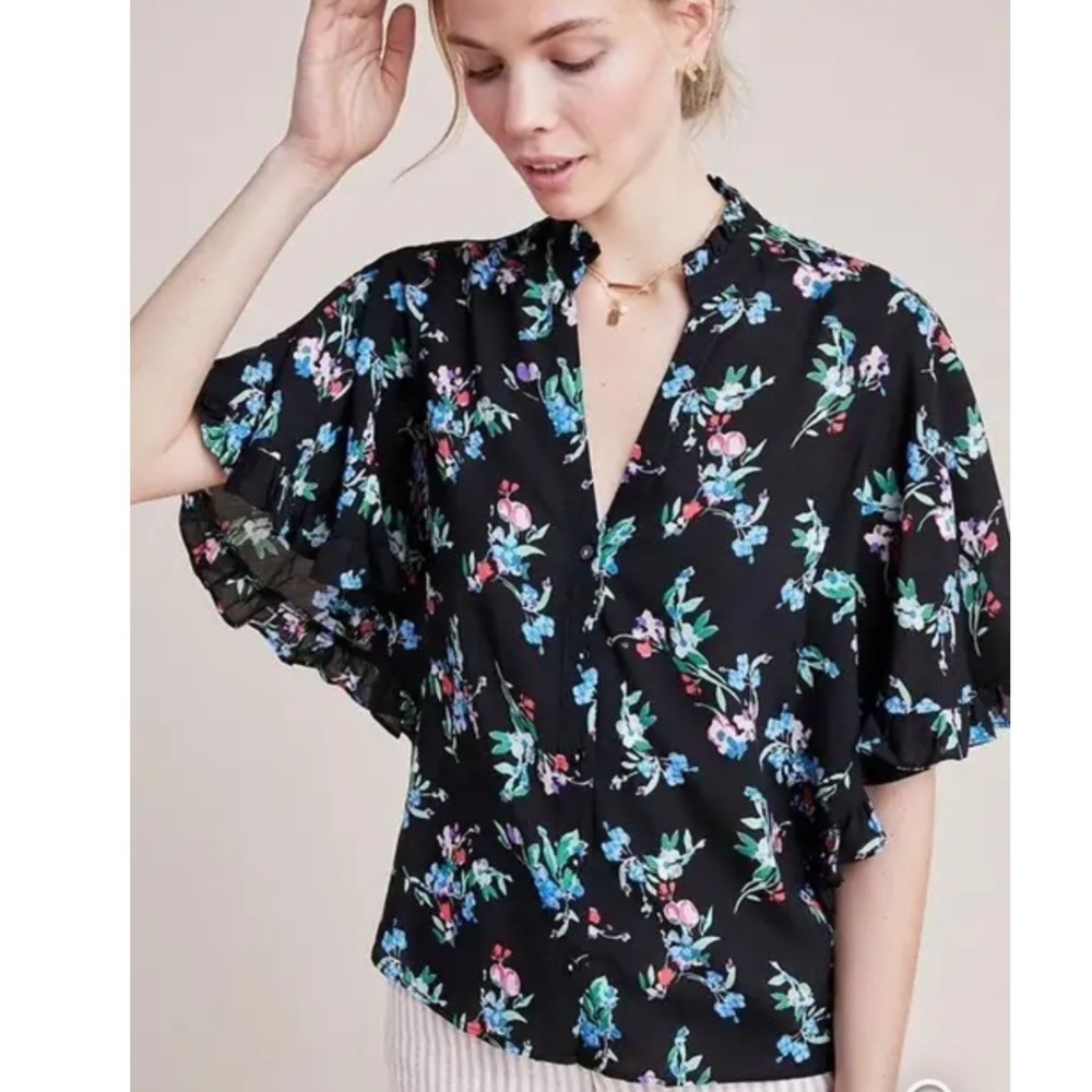 Maeve Averio Flutter Sleeve Button Down Top - image 1